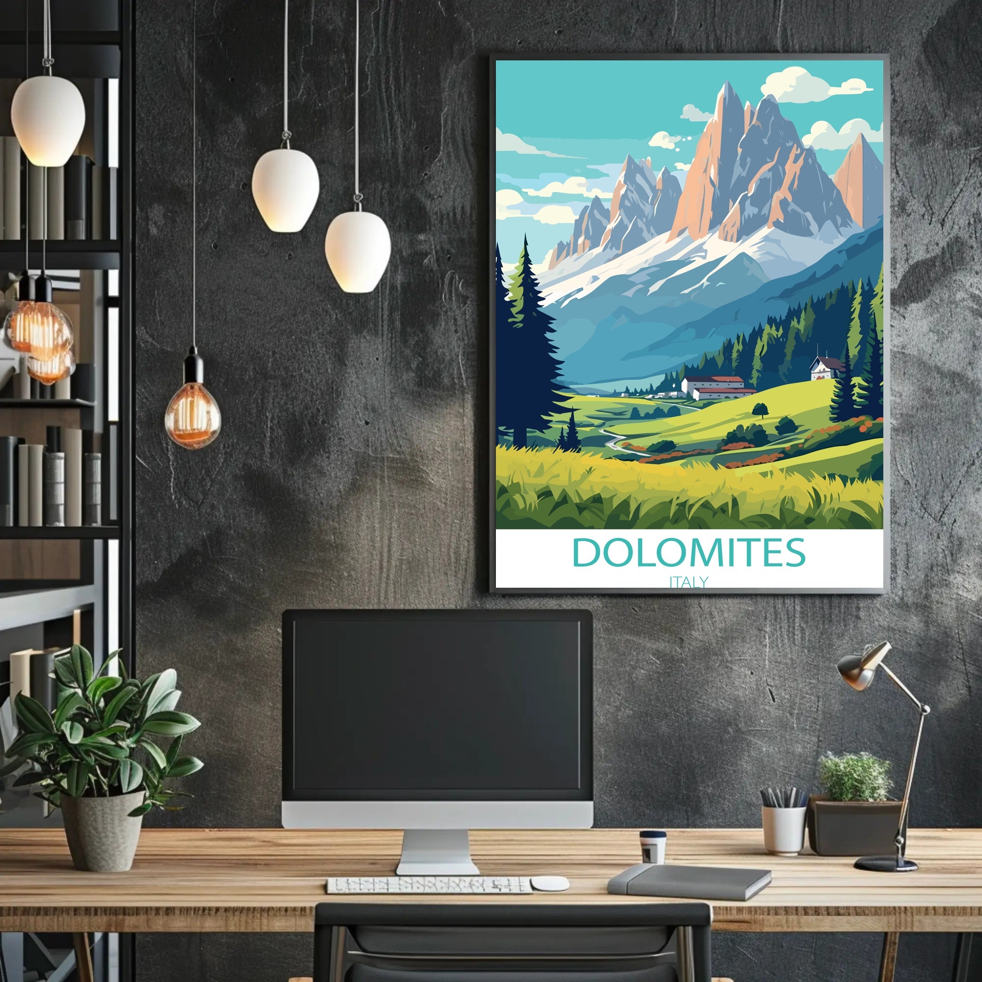 Dolomite Peaks Italy: Vintage Travel Art Poster