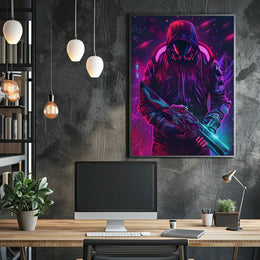 Neon Cyber Warrior Poster