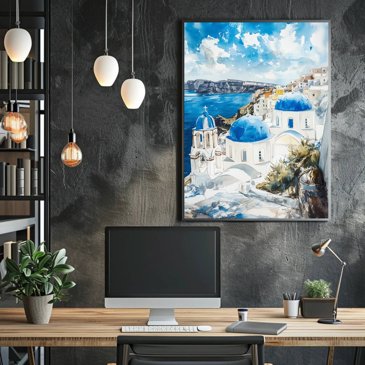 Greece Santorini White Buildings and Blue Domes Poster