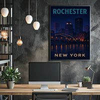 Rochester Nightscape Urban Skyline Poster Modern Wall Art