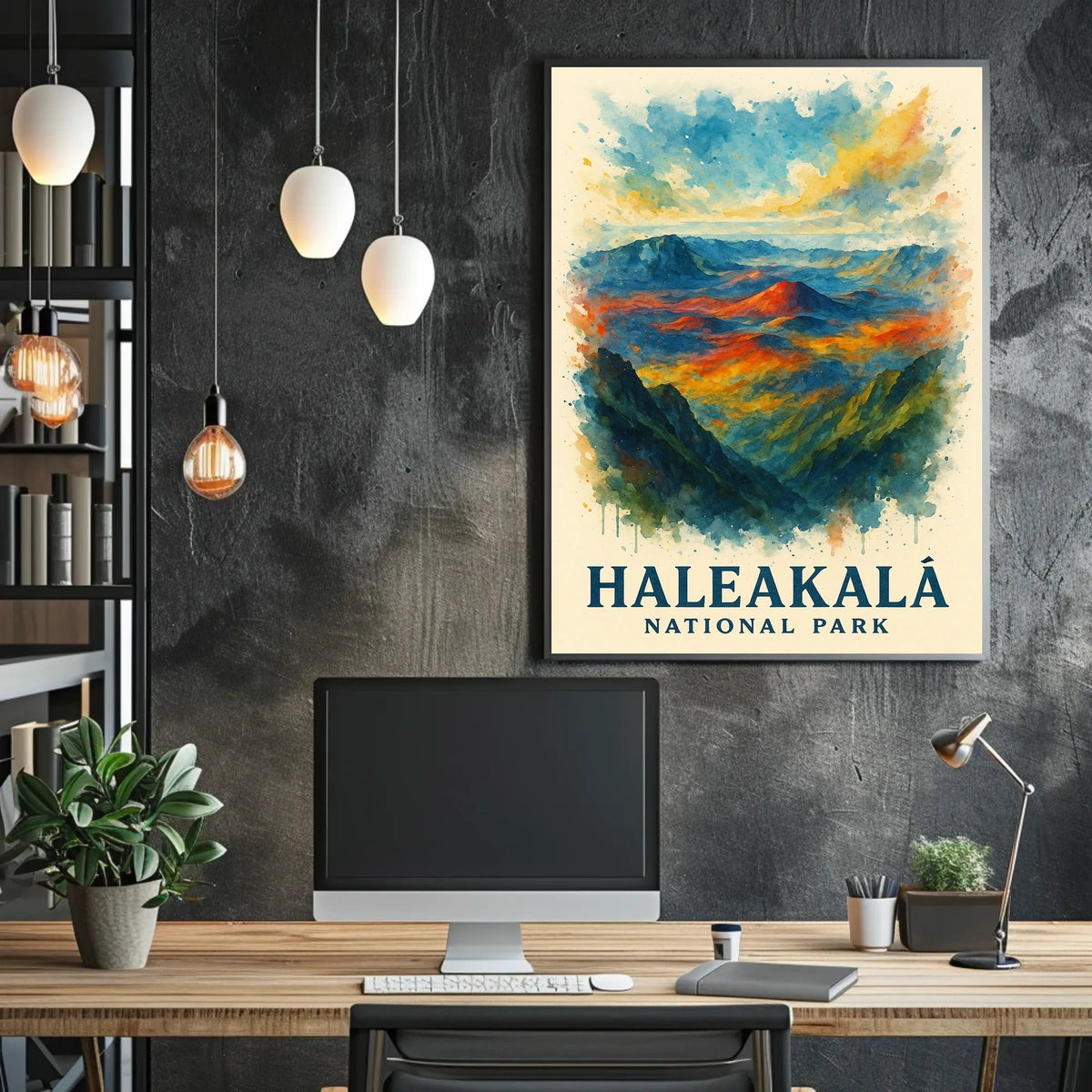 Haleakalā National Park Vibrant Landscape Watercolor Poster