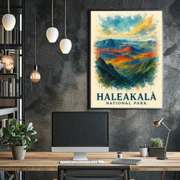 Haleakalā National Park Vibrant Landscape Watercolor Poster