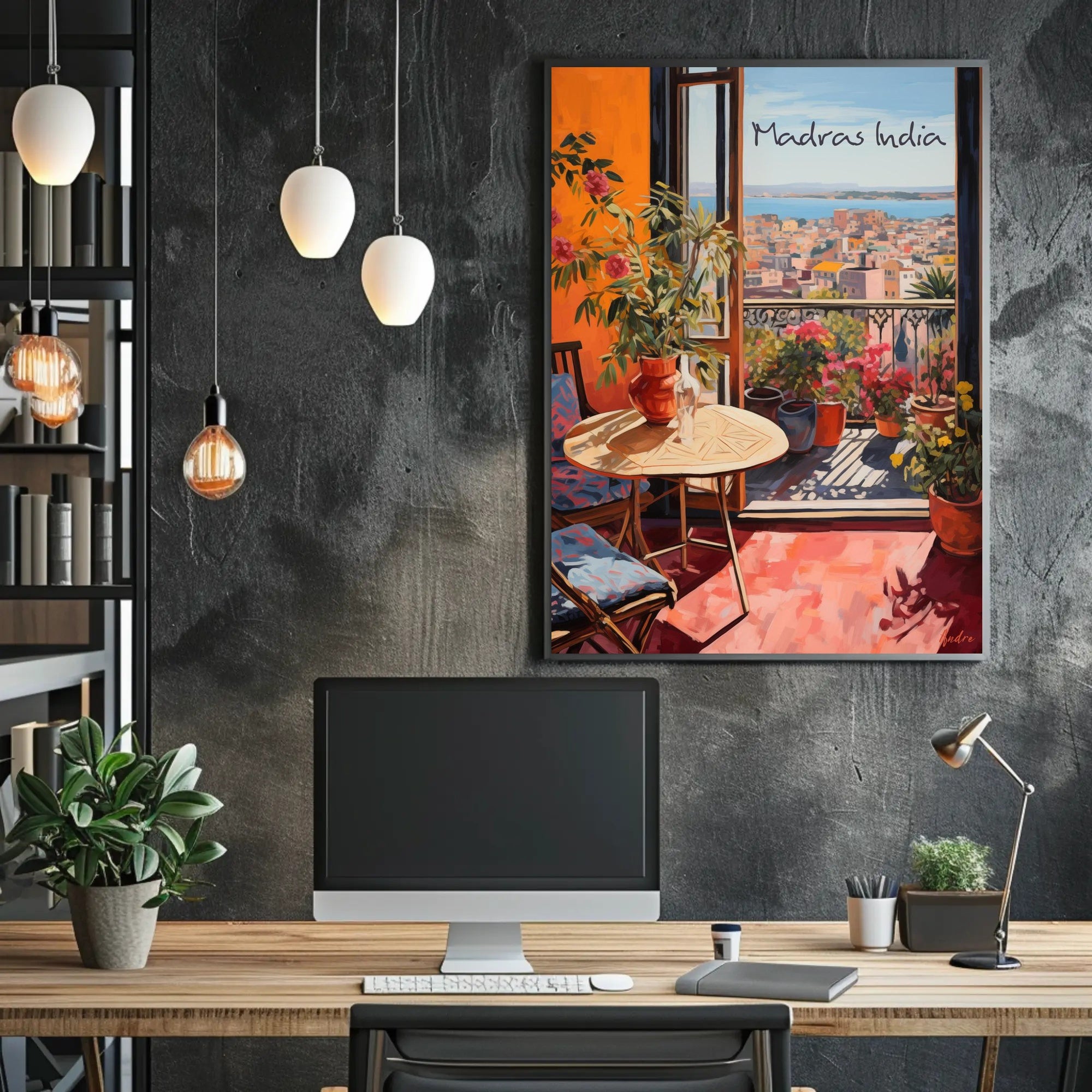 Madras India Balcony View with Cozy Seating Poster