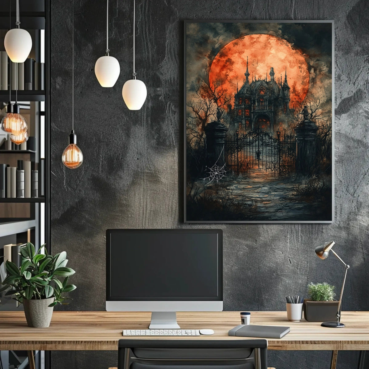 Gothic Mansion Eerie Full Moon Artistic Poster
