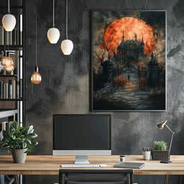 Gothic Mansion Eerie Full Moon Artistic Poster
