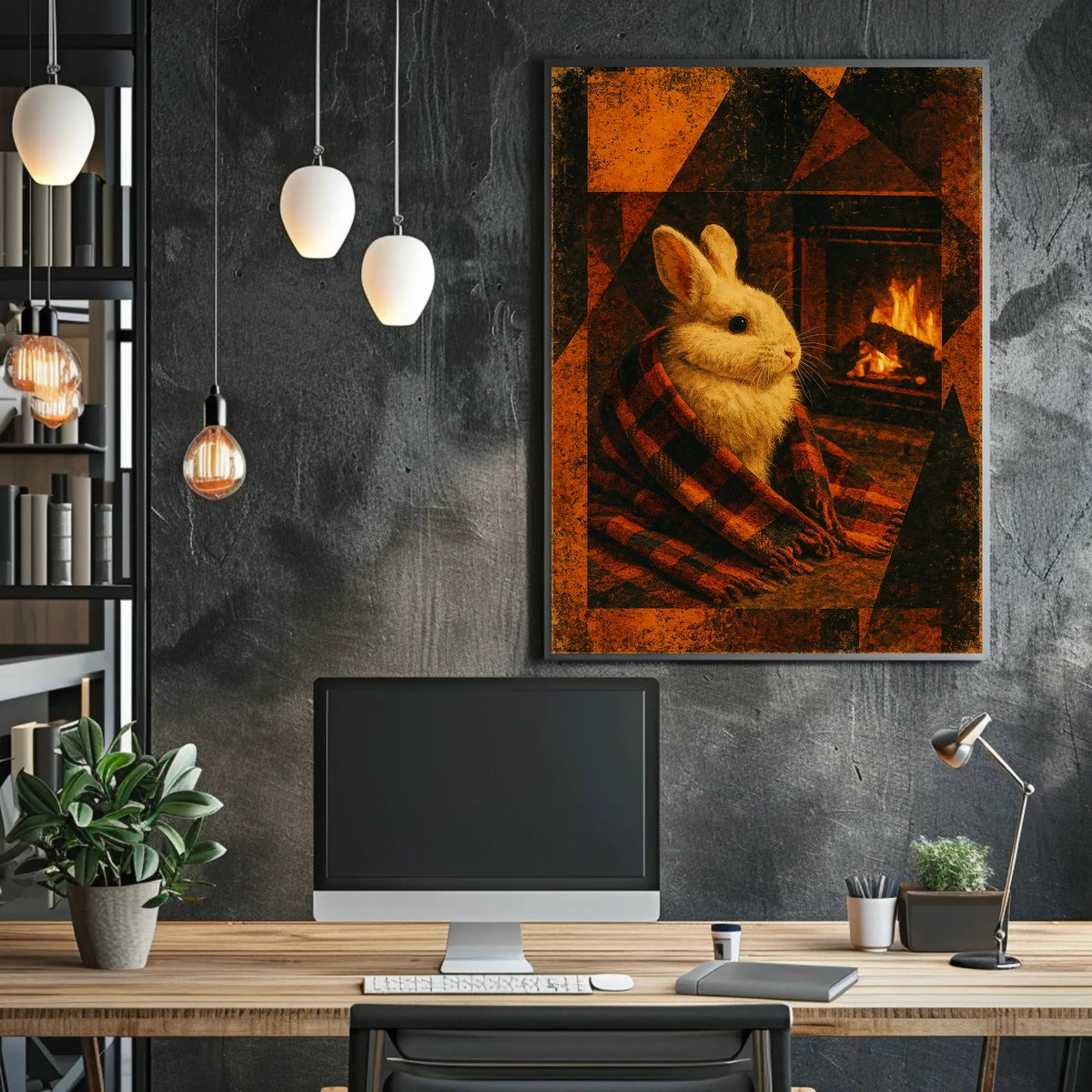 Cozy Bunny by the Fireplace Poster