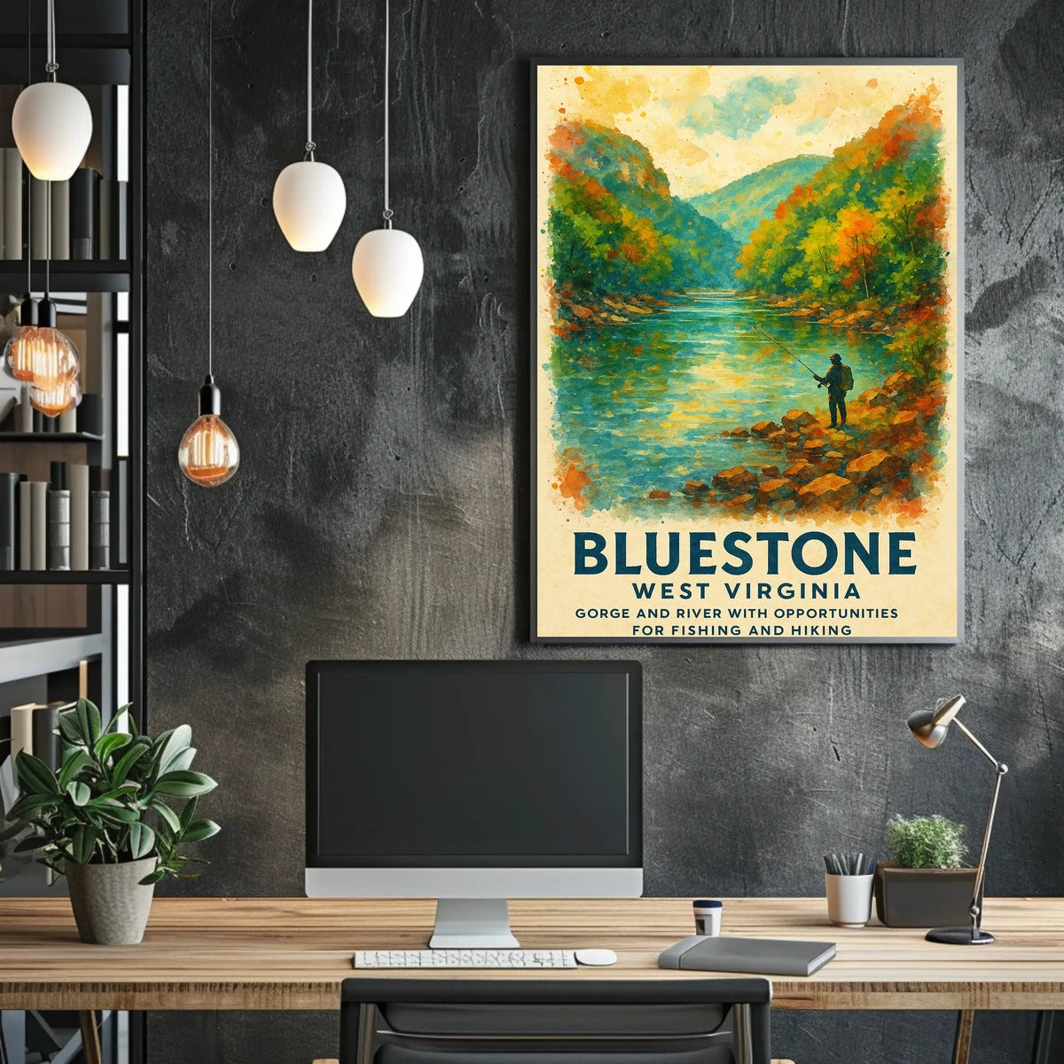 Bluestone Gorge Autumn Fishing Watercolor Poster