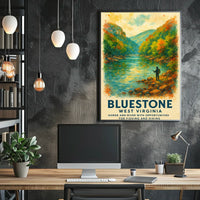Bluestone Gorge Autumn Fishing Watercolor Poster