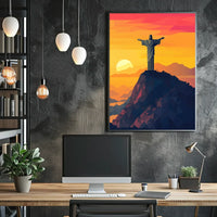 Christ the Redeemer Geometric Sunset Art Poster
