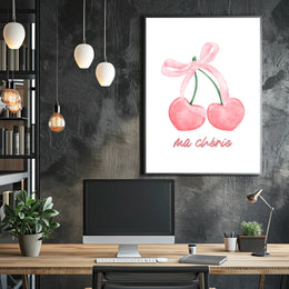 Charming Pink Cherries Illustration: Abstract or Artistic Poster PosterGoat