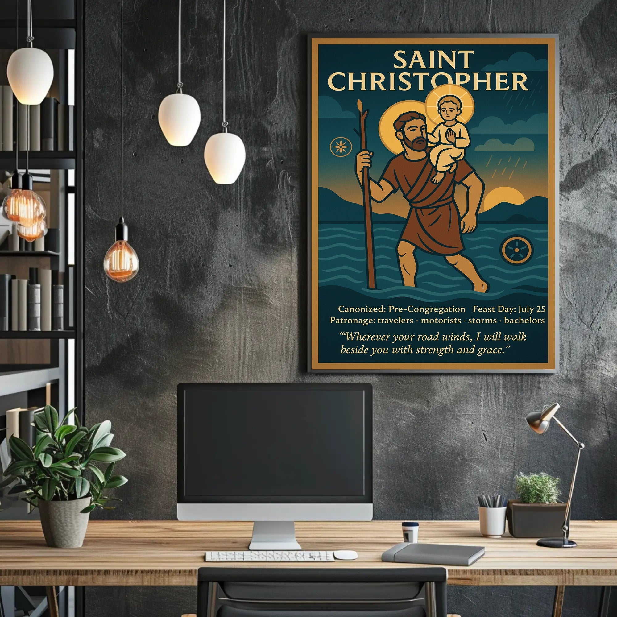 Saint Christopher Vintage Illustration Cultural or Heritage Poster