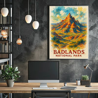 Badlands National Park Vibrant Watercolor Landscape Poster