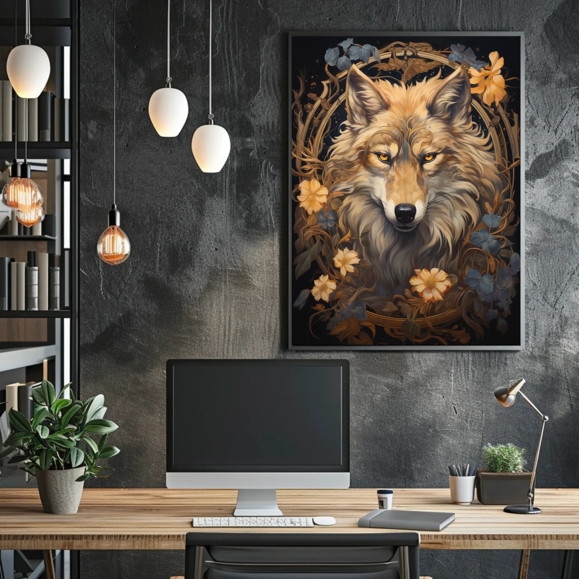 Mystic Wolf Floral Fantasy Animal Poster