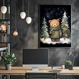Winter Wonderland Teddy Bear Watercolor Art Poster