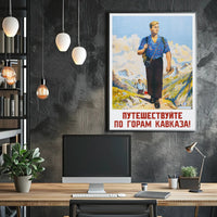 Caucasus Adventure Vintage Russian Exploration Travel Poster