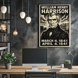 William Henry Harrison 9th President of the United States B & W Comic Sketch Poster