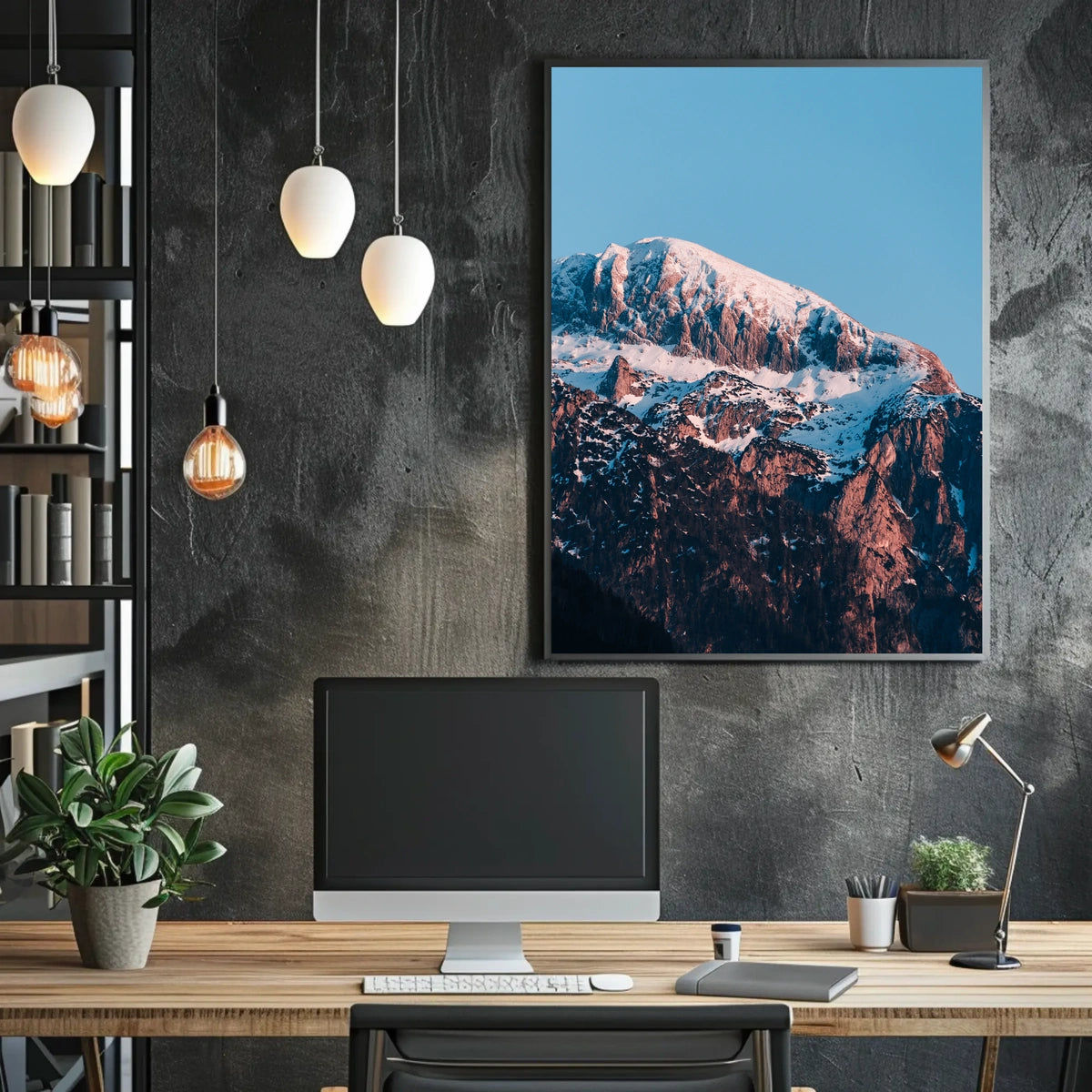 Majestic Snow-Capped Mountain Sunrise Photorealistic Poster