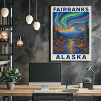 Aurora Borealis Vintage Fairbanks Alaska Starry Poster