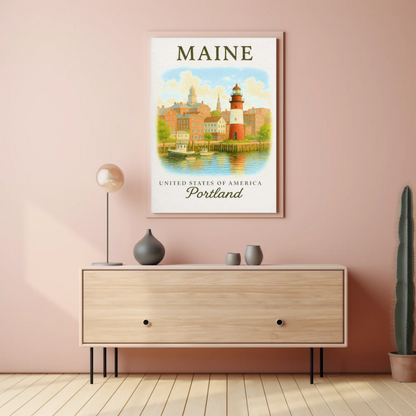Portland Maine Historic Lighthouse Waterfront Scene Poster