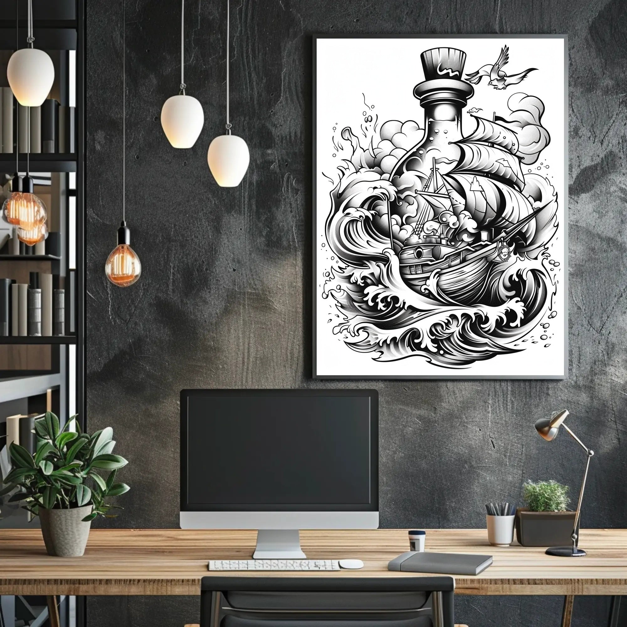 Ship In A Bottle Adventure Poster Home Decor Art Print PosterGoat