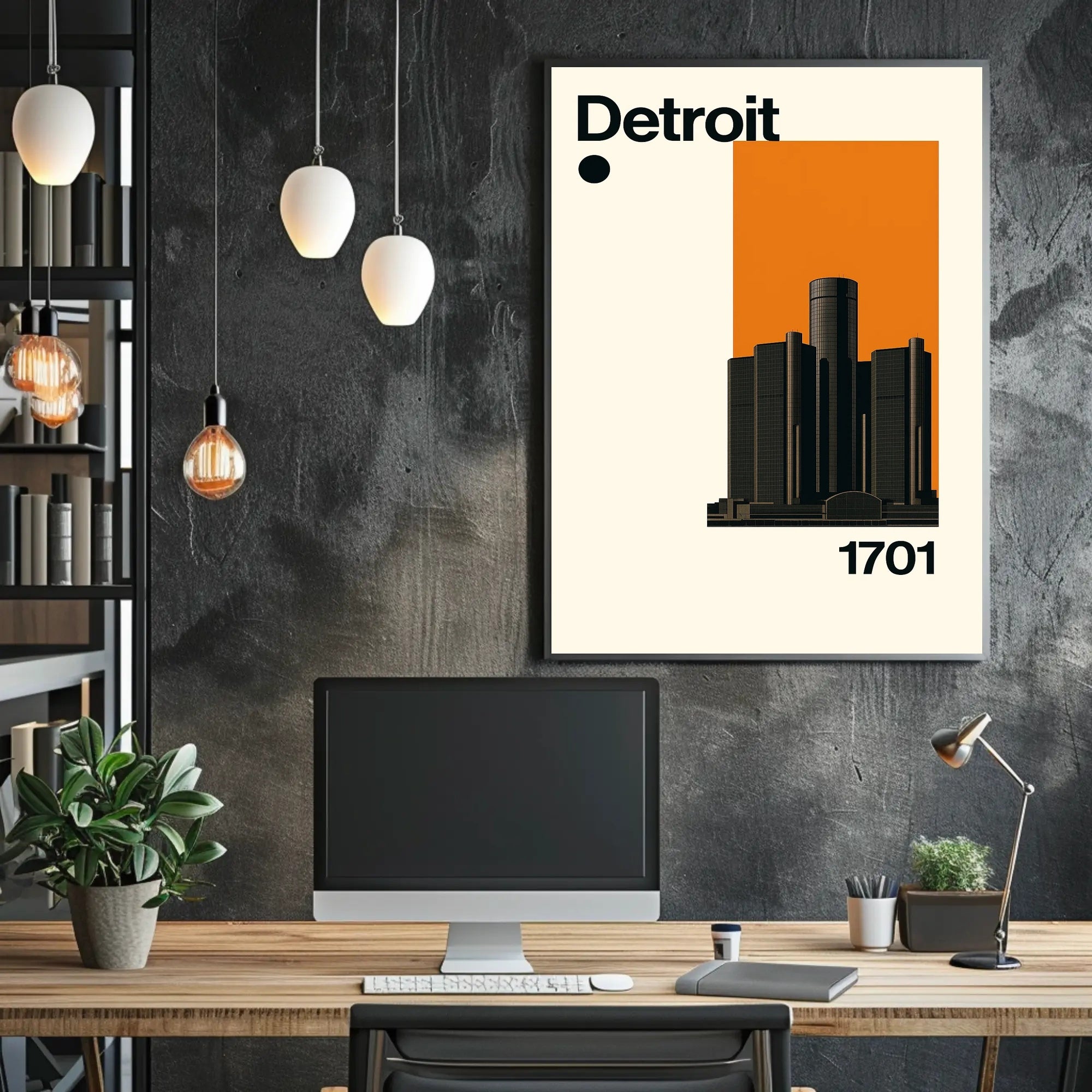 Detroit Skyscraper Modern Illustration Travel Poster