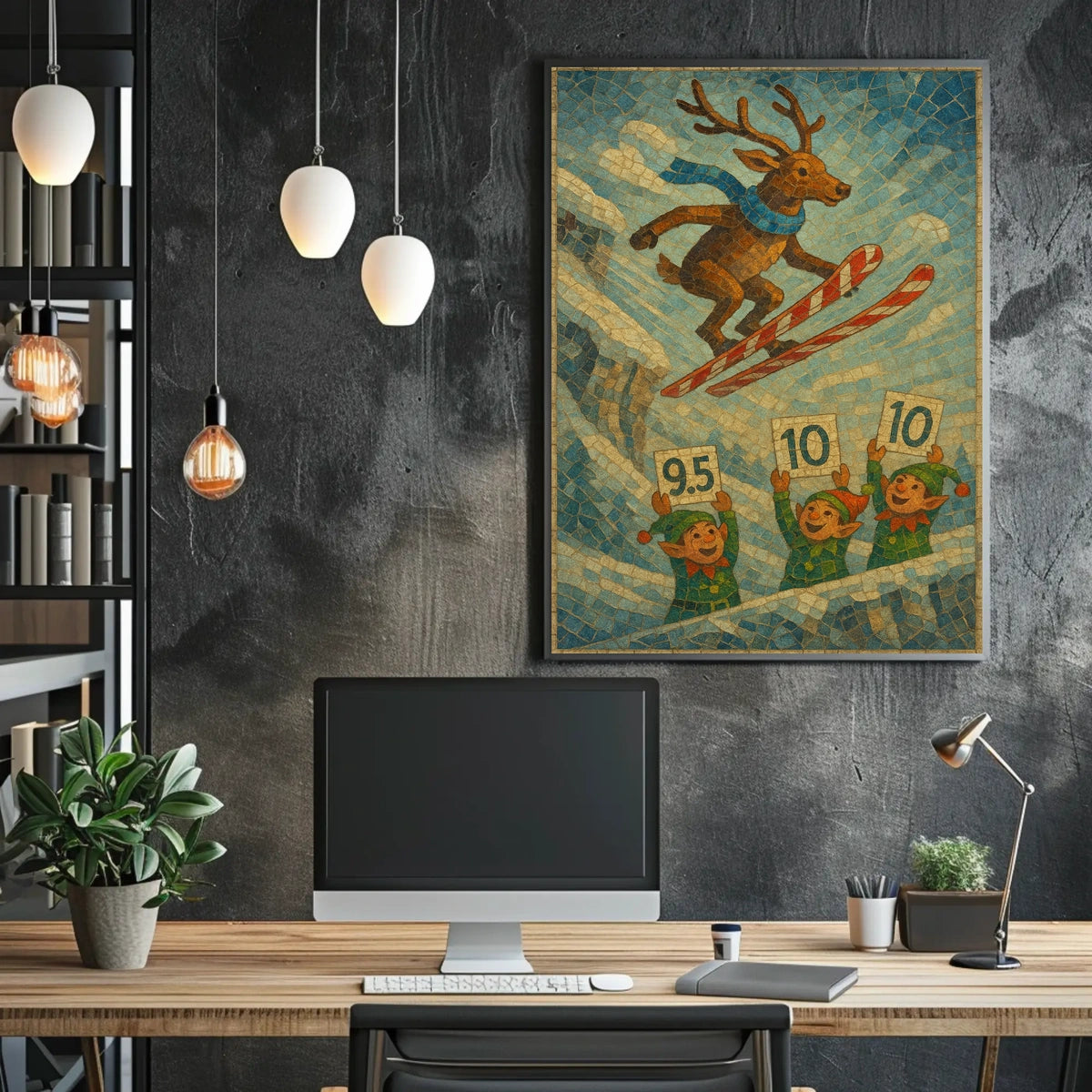 Joyful Reindeer Skiing Christmas Fun Fantasy or Mythology Poster