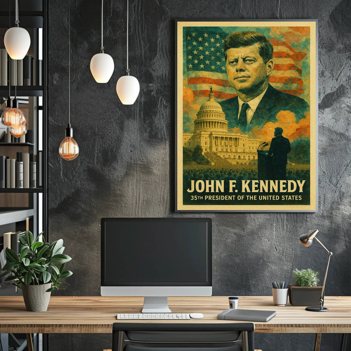 John F. Kennedy 35th President of the United States Layered Digital Collage Poster