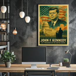 John F. Kennedy 35th President of the United States Layered Digital Collage Poster