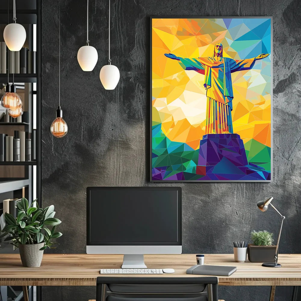 Vibrant Geometric Christ the Redeemer Art Poster
