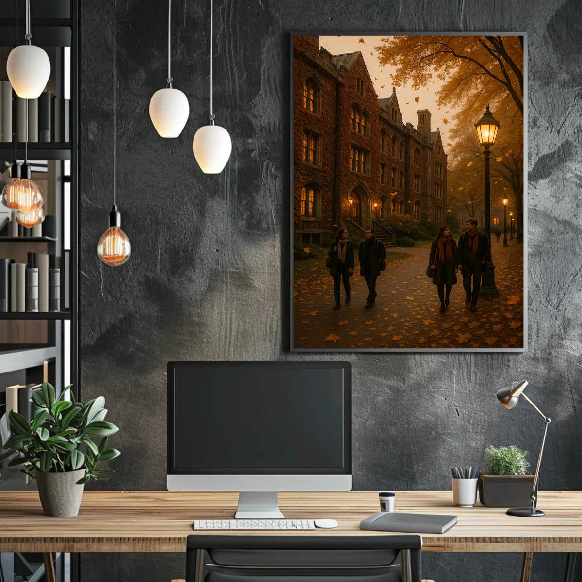 Ivy Covered University Building Autumn Scene Realism Poster