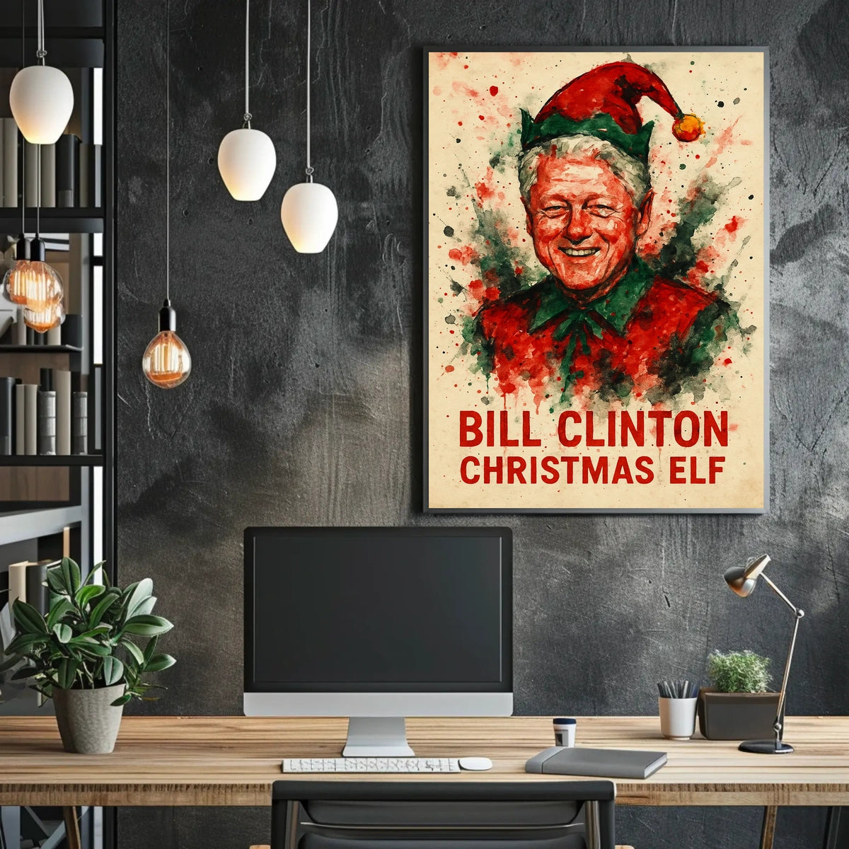 Bill Clinton Christmas Elf Historical or Presidential Poster
