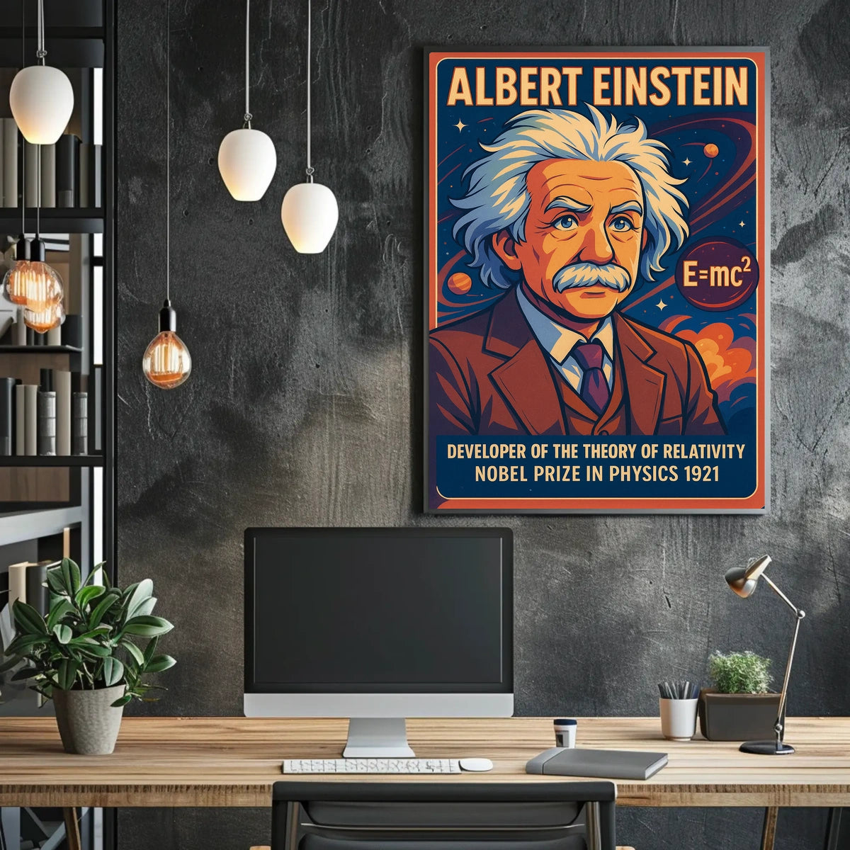 Albert Einstein Portrait Modern Scientific Relativity Mindful Wanderlust Decor Poster