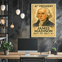 James Madison 4th President of the United States Exaggerated Cartoon Sketch Poster