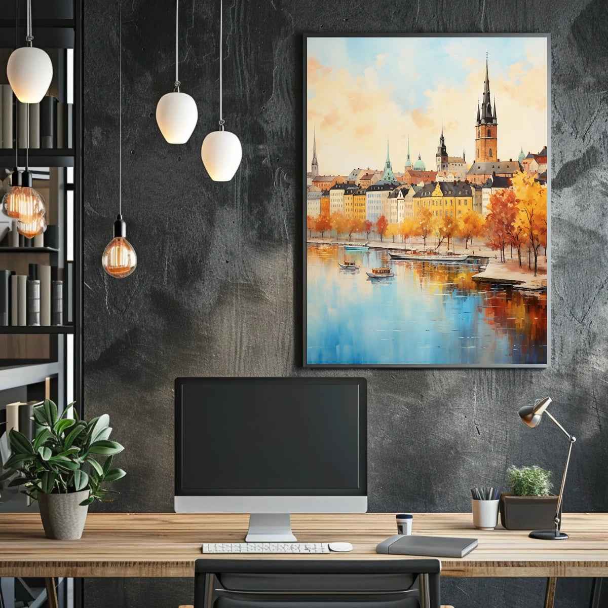 European Cityscape Elegance Captured in Scenic Travel Poster