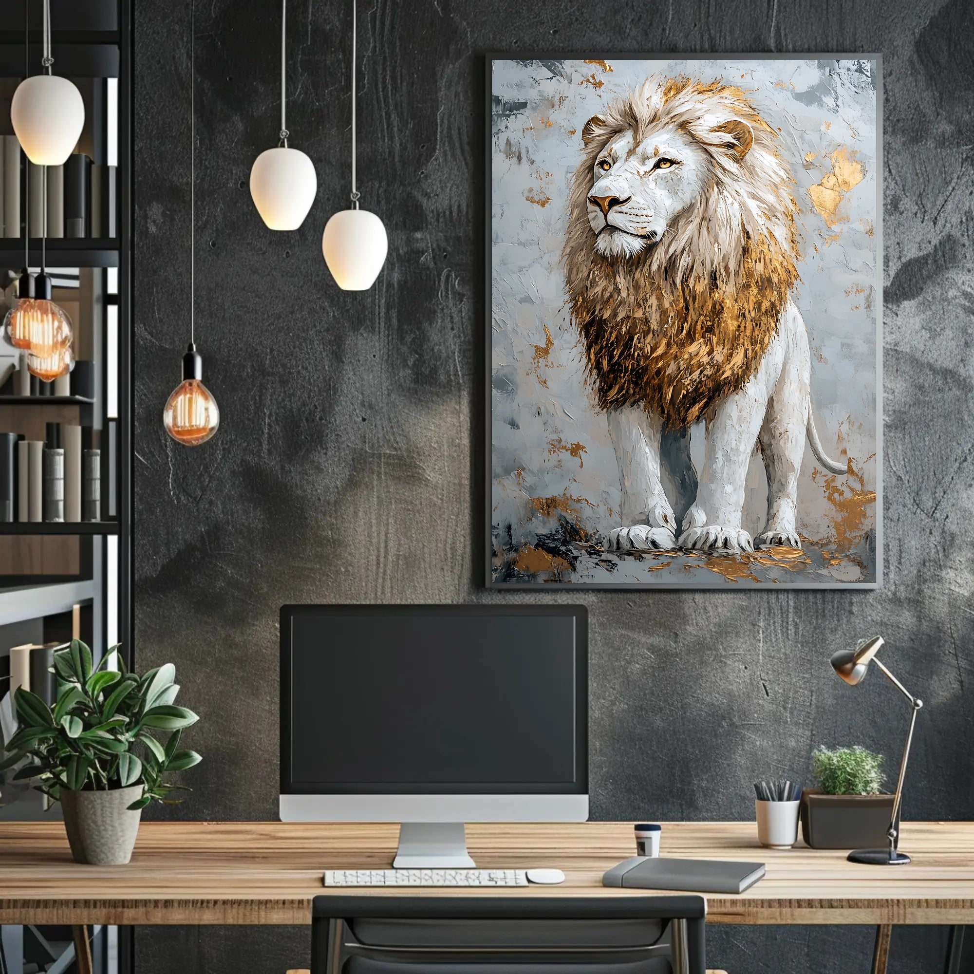 Majestic Lion in Gold and Earthy Tones Animal Poster
