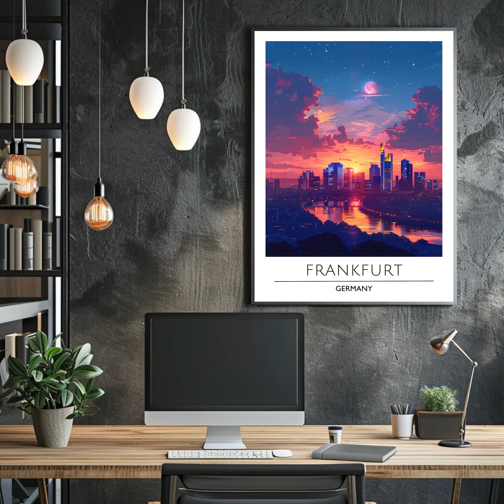 Frankfurt Skyline at Vibrant Sunset Urban or Cityscape Poster