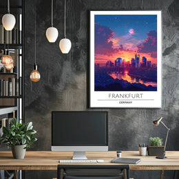 Frankfurt Skyline at Vibrant Sunset Urban or Cityscape Poster