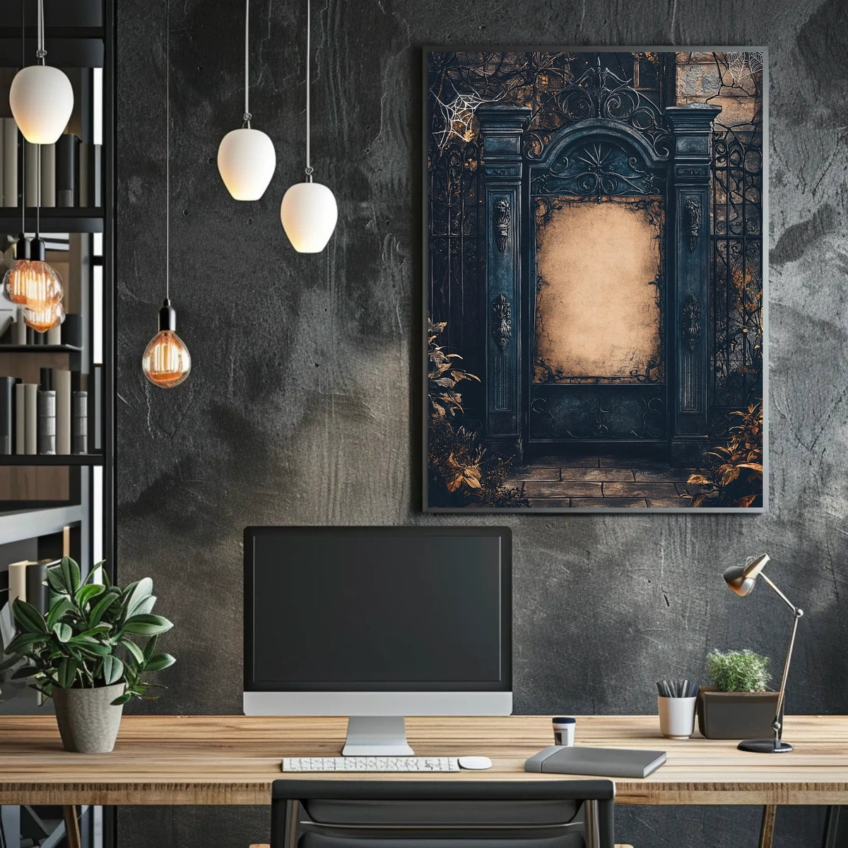 Gothic Mysterious Art Print with Ornate Ironwork Poster