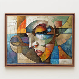 Cubist Abstract Face Art Poster: Vibrant Modern Design