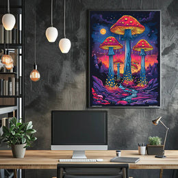Enchanted Mushroom Landscape Art Print Poster for Home Decor and Nature Lovers PosterGoat