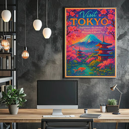 Visit Tokyo Cherry Blossoms Mount Fuji Poster