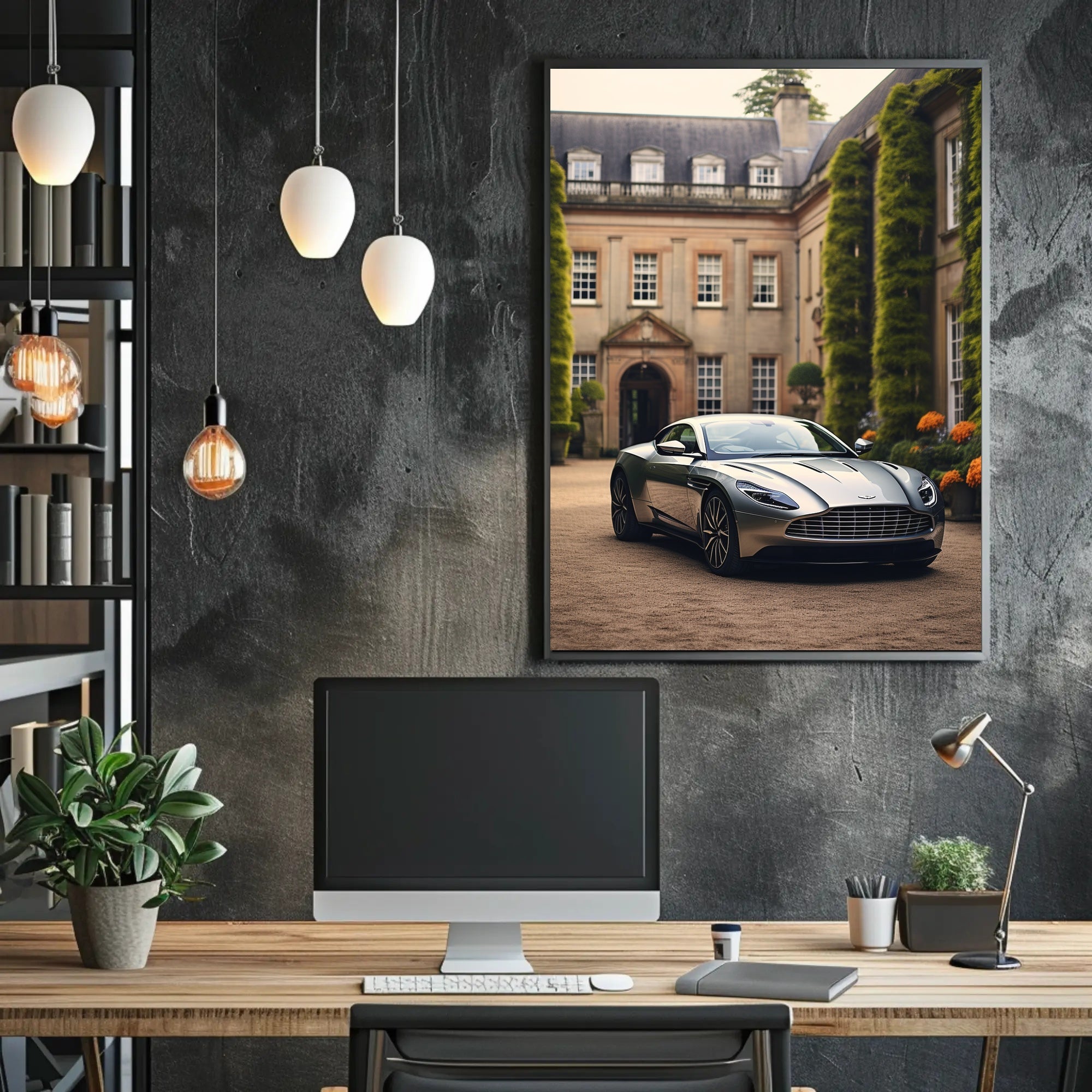 Luxury Sports Car Mansion Elegance Artistic Poster