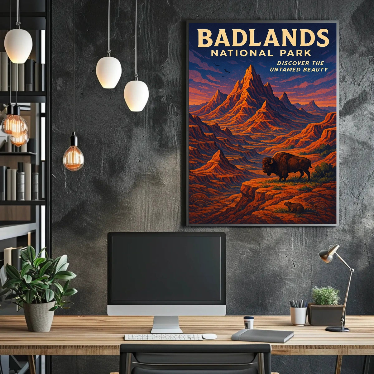 Badlands National Park Vintage Bison Adventure Poster