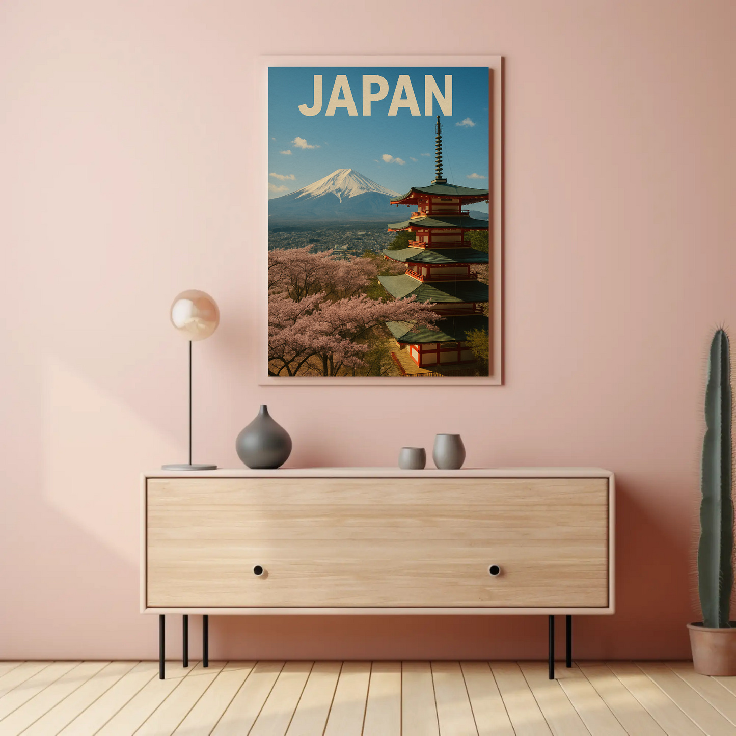 Japan Mount Fuji Pagoda Sakura Vintage Travel Poster