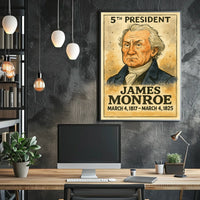 James Monroe 5th President of the United States Exaggerated Cartoon Sketch Poster