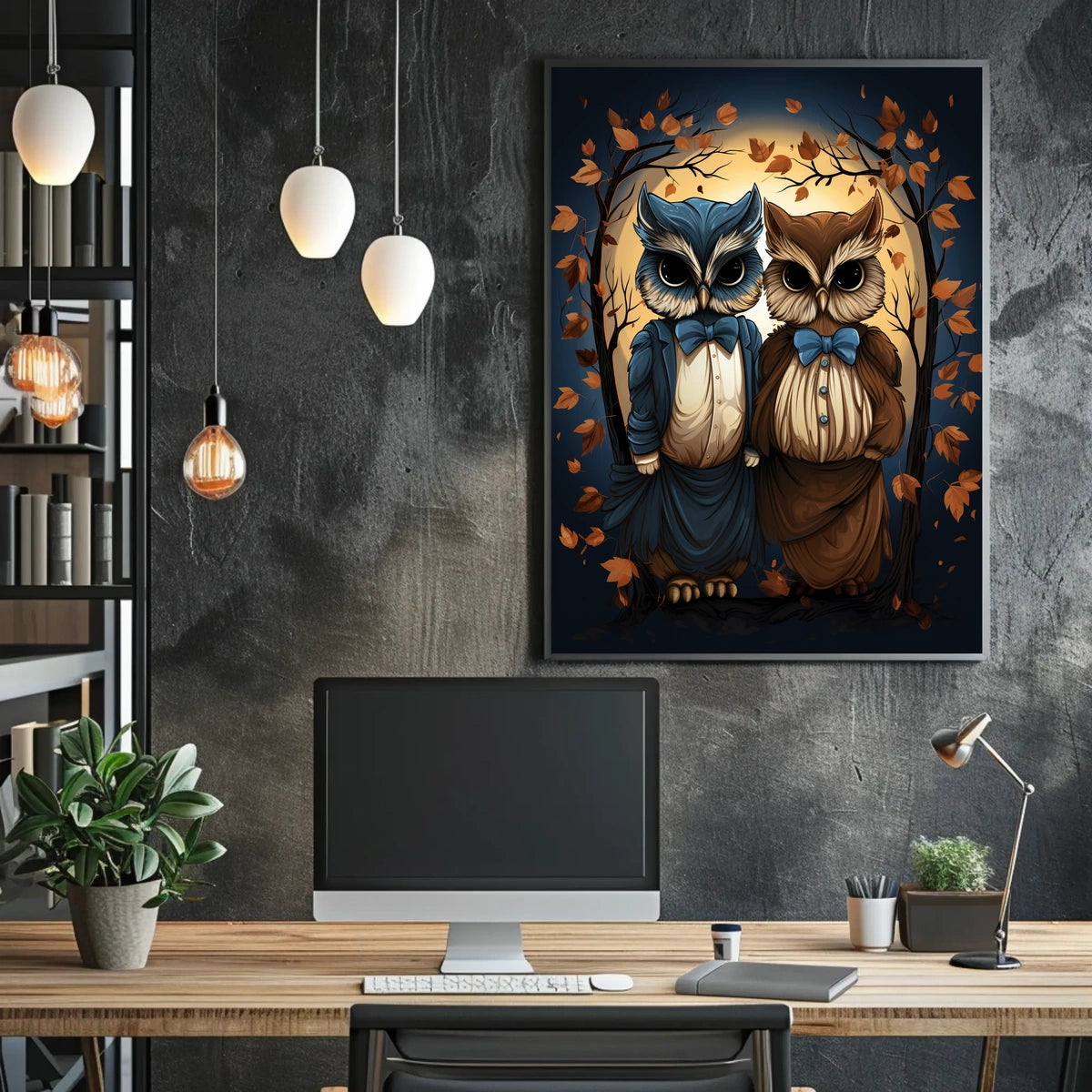 Whimsical Vintage Owls Autumn Fantasy Art Poster