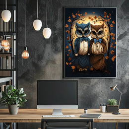 Whimsical Vintage Owls Autumn Fantasy Art Poster