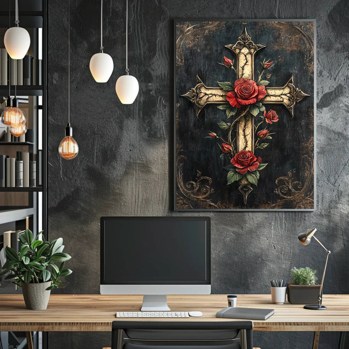 Ornate Cross with Roses Christian Spiritual Cultural Heritage Poster