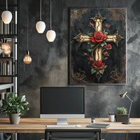 Ornate Cross with Roses Christian Spiritual Cultural Heritage Poster