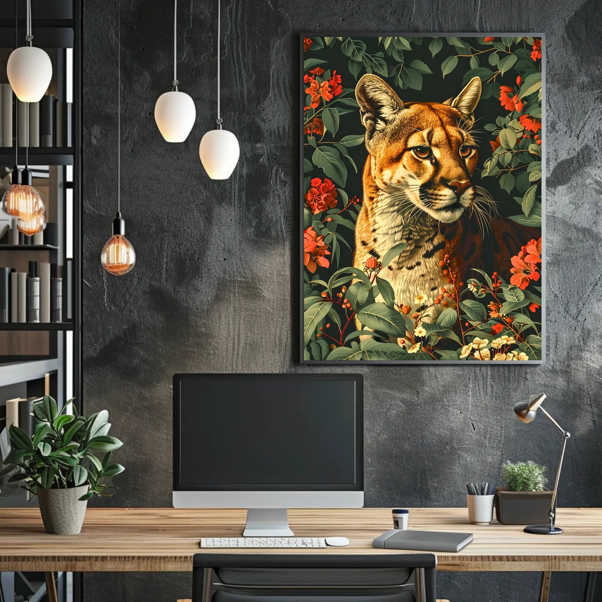 Majestic Cougar in Bloom Wall Art Print